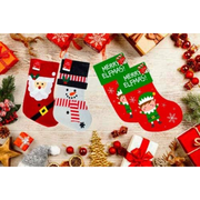 3PK Christmas Stocking Decor with Santa, Snowman, and Elf Design For Xmas