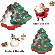 Festive Delights: Cookie/Candy Tin Box Featuring Christmas Tree, Teddy Bear and Santa Shapes!
