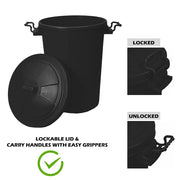 50L Plastic Lockable Garbage Can for Indoor and Outdoor Use with Trash Can Lid
